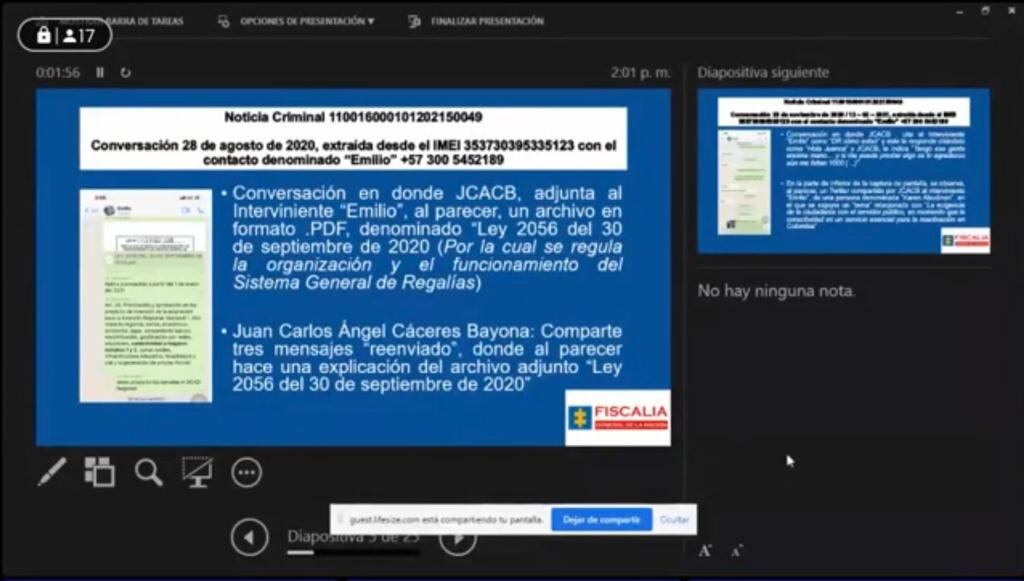 Los “chats” del caso Centros Poblados... Pantallazos de la audiencia.