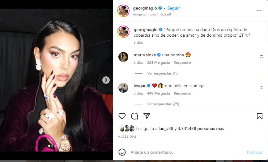Esposa de Cristiano Ronaldo Georgina Rodríguez Instagram @georginagio