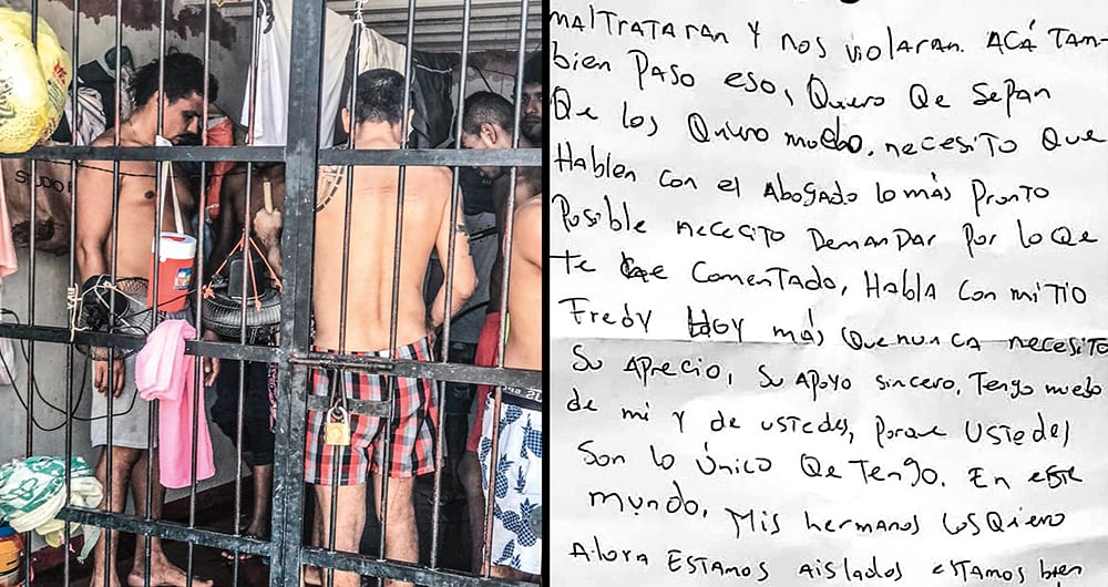 En un papelito que les pudo entregar un detenido a sus familiares, pide auxilio por las violaciones y torturas. Ruega que lo saquen del lugar.