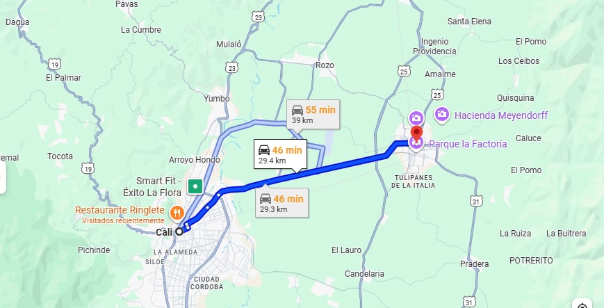 Ruta de Cali a Palmira