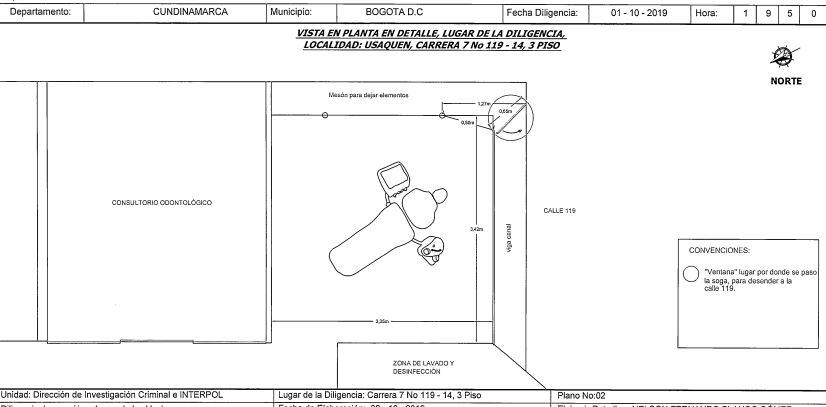 Plano hecho por la Fiscalía del consultorio odontológico.