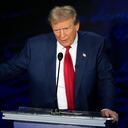 Republican presidential nominee former President Donald Trump speaks during a presidential debate with Democratic presidential nominee Vice President Kamala Harris at the National Constitution Center, Tuesday, Sept.10, 2024, in Philadelphia. (AP Photo/Alex Brandon)'