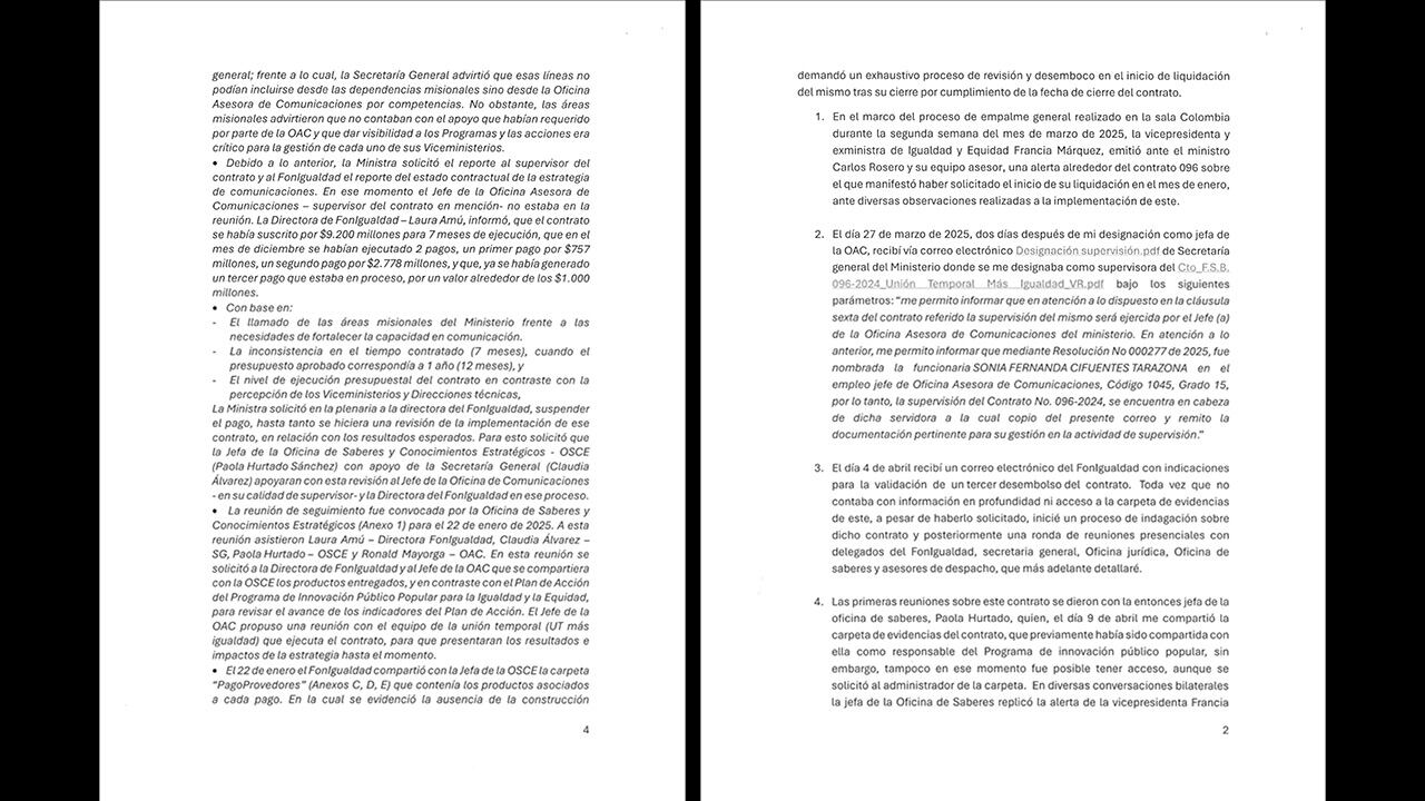 Informe interno del Ministerio de la Igualdad sobre el contrato de comunicaciones.