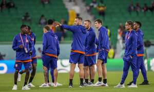 Players of the Netherlands inpect the pitch prior the World Cup, group A soccer match between Senegal and Netherlands at the Al Thumama Stadium in Doha, Qatar, Monday, Nov. 21, 2022. (AP Photo/Luca Bruno)