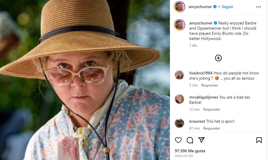 La actriz opinó sobre 'Barbie', película que estuvo cerca de protagonziar. Foto: Instagram @amyschumer