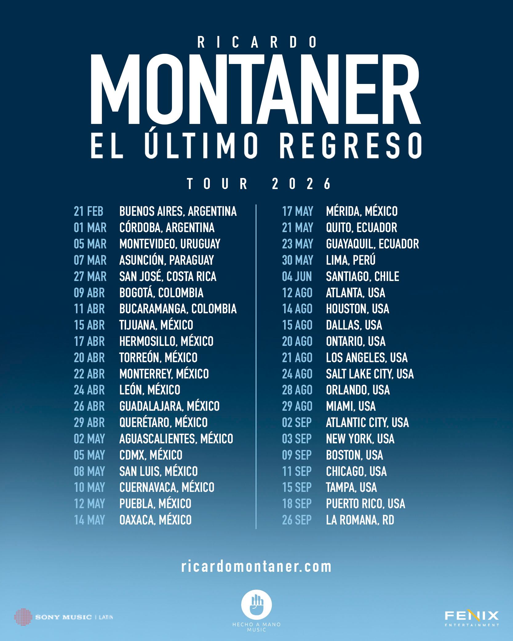 Ricardo Montaner regresa a los escenarios y se presentará en Bogotá en 2026