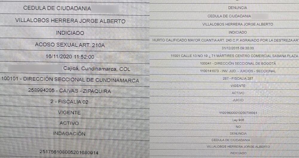 Actualmente la Fiscalía General de la Nación investiga a Jorge Villalobos por varios delitos, entre ellos un presunto hurto calificado de mayor cuantía y acoso sexual, en hechos ocurridos en Cajicá.