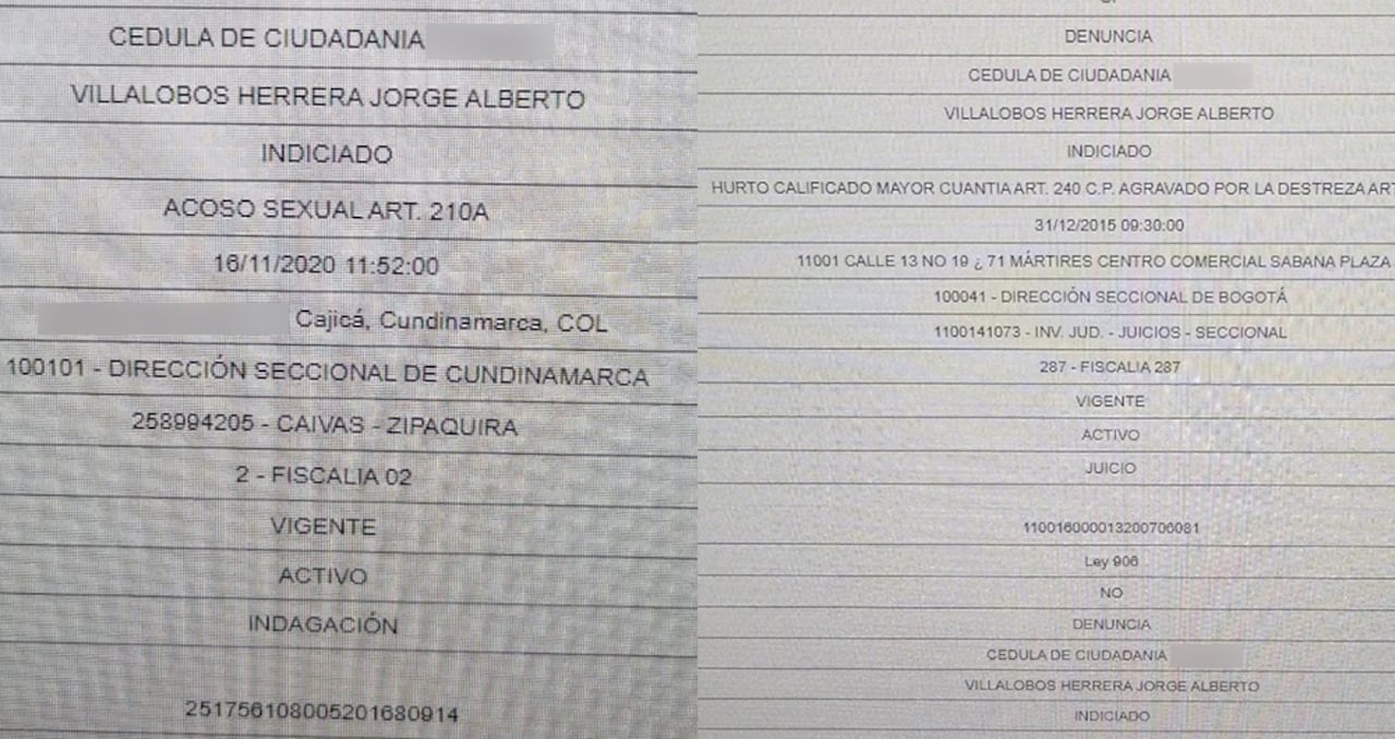 Actualmente la Fiscalía General de la Nación investiga a Jorge Villalobos por varios delitos, entre ellos un presunto hurto calificado de mayor cuantía y acoso sexual, en hechos ocurridos en Cajicá.