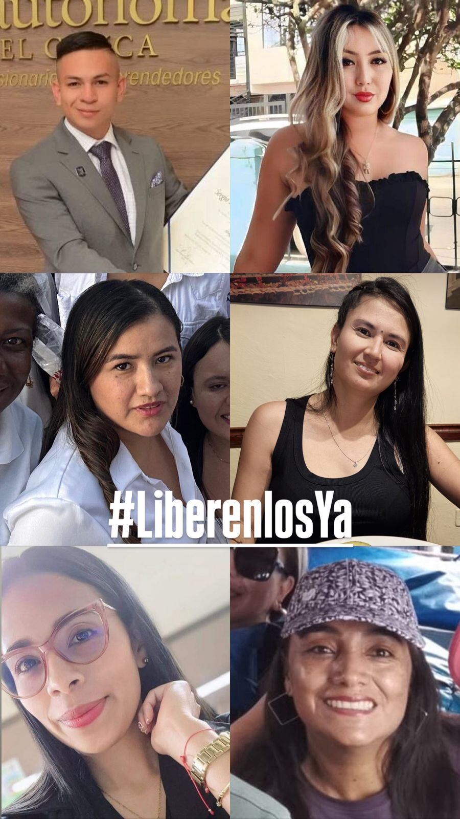 Estos son seis de los funcionarios y contratistas de la gobernación del Cauca secuestrados por las disidencias.