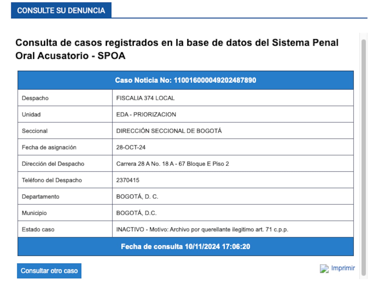 Archivo de la denuncia contra Vicky Dávila