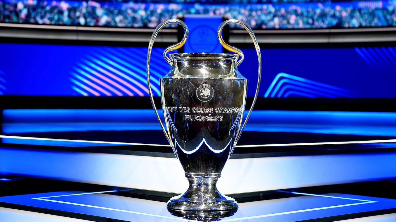 MONACO, MONACO - AUGUST 29: A detailed view of the UEFA Champions League Trophy during the UEFA Champions League 2024/25 Group Stage Draw at Grimaldi Forum on August 29, 2024 in Monaco, Monaco. (Photo by Valerio Pennicino - UEFA/UEFA via Getty Images)