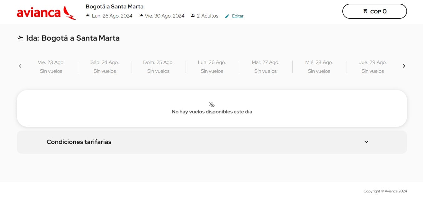 Avianca -Vuelos desde Bogotá, hacia Santa Marta