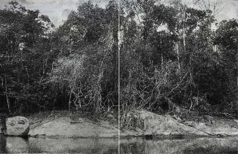 ‘De la serie Paraíso: Línea Negra’ (2016). Tomás Ochoa. 150x240 cm. Pólvora sobre tela