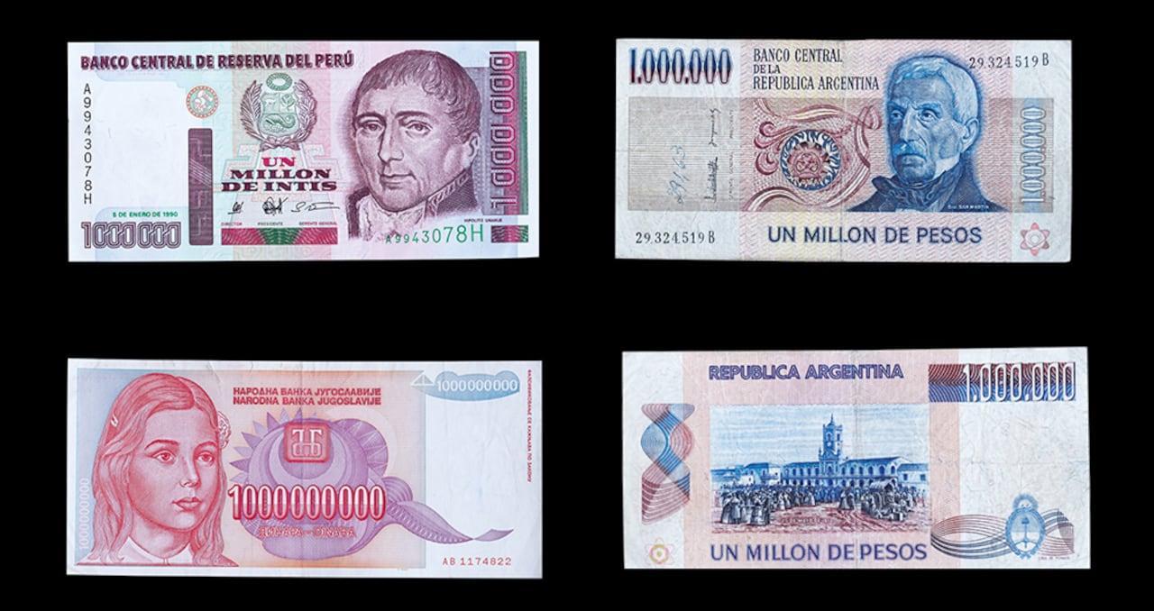 Estos son algunos de los billetes de mayor denominación que forman parte de la colección de Freddy Castro, gerente de la Banca de Oportunidades.