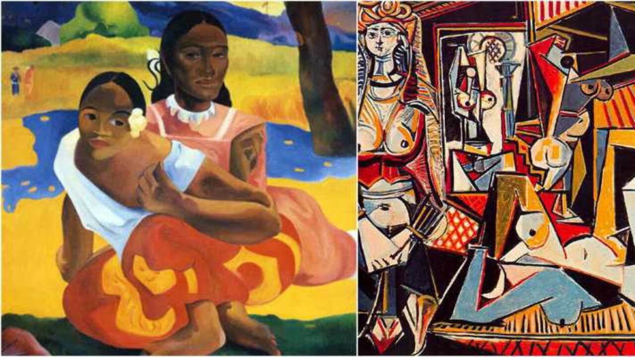Izquierda, "Nafea faaa Ipoipo" (¿Cuándo te casarás?, 1892) de Paul Gauguin. Derecha, "Las mujeres de Argel (Versión ‘O‘)", (1955), de Pablo Picasso.