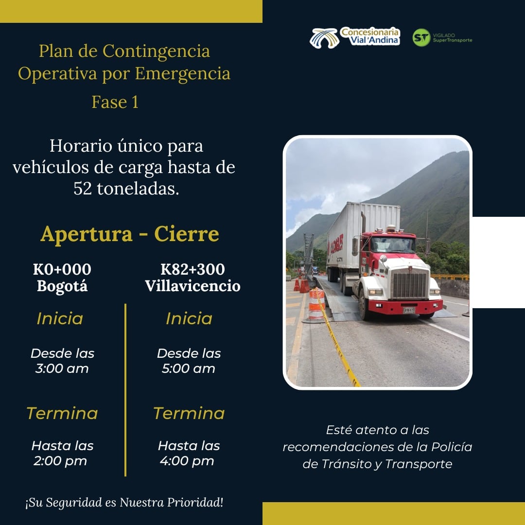 Horarios de transito en la vía al Llano.