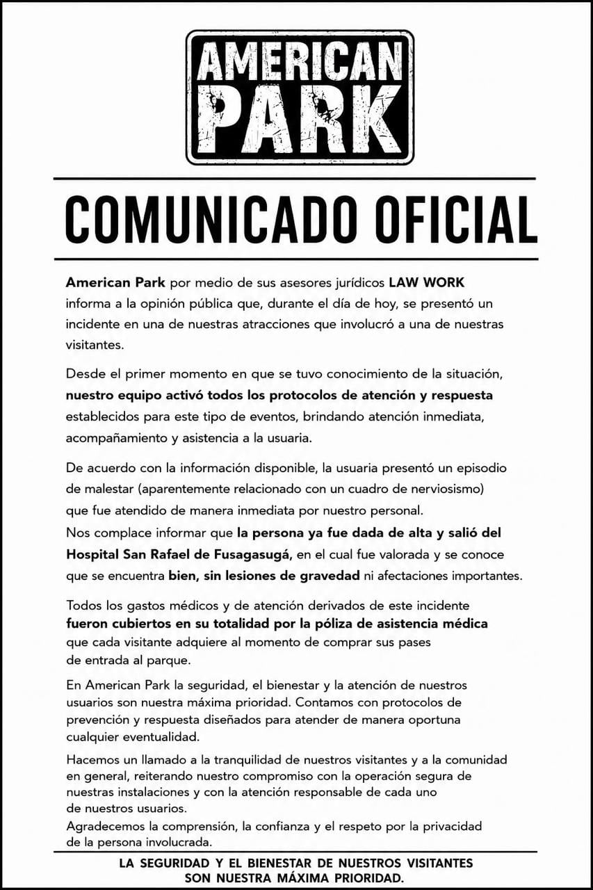 Comunicado oficial de American Park.