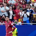 Portugal's Cristiano Ronaldo reacts at the the end of the World Cup Group K soccer match between Portugal and Congo in Houston, Wednesday, June 17, 2026. (AP Photo/Ashley Landis)