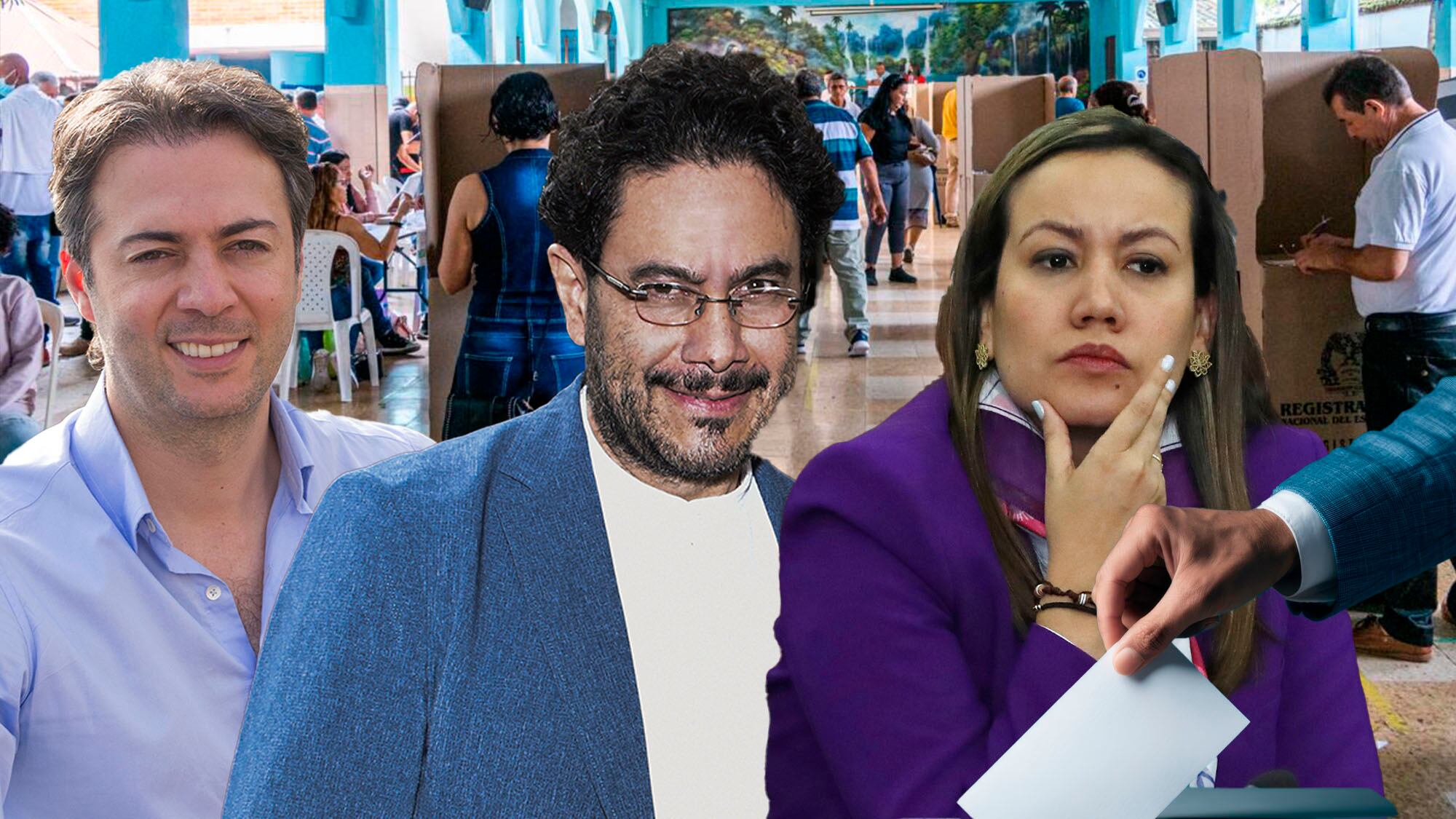 Daniel Quintero, Iván Cepeda y Carolina Corcho. Collage urna.