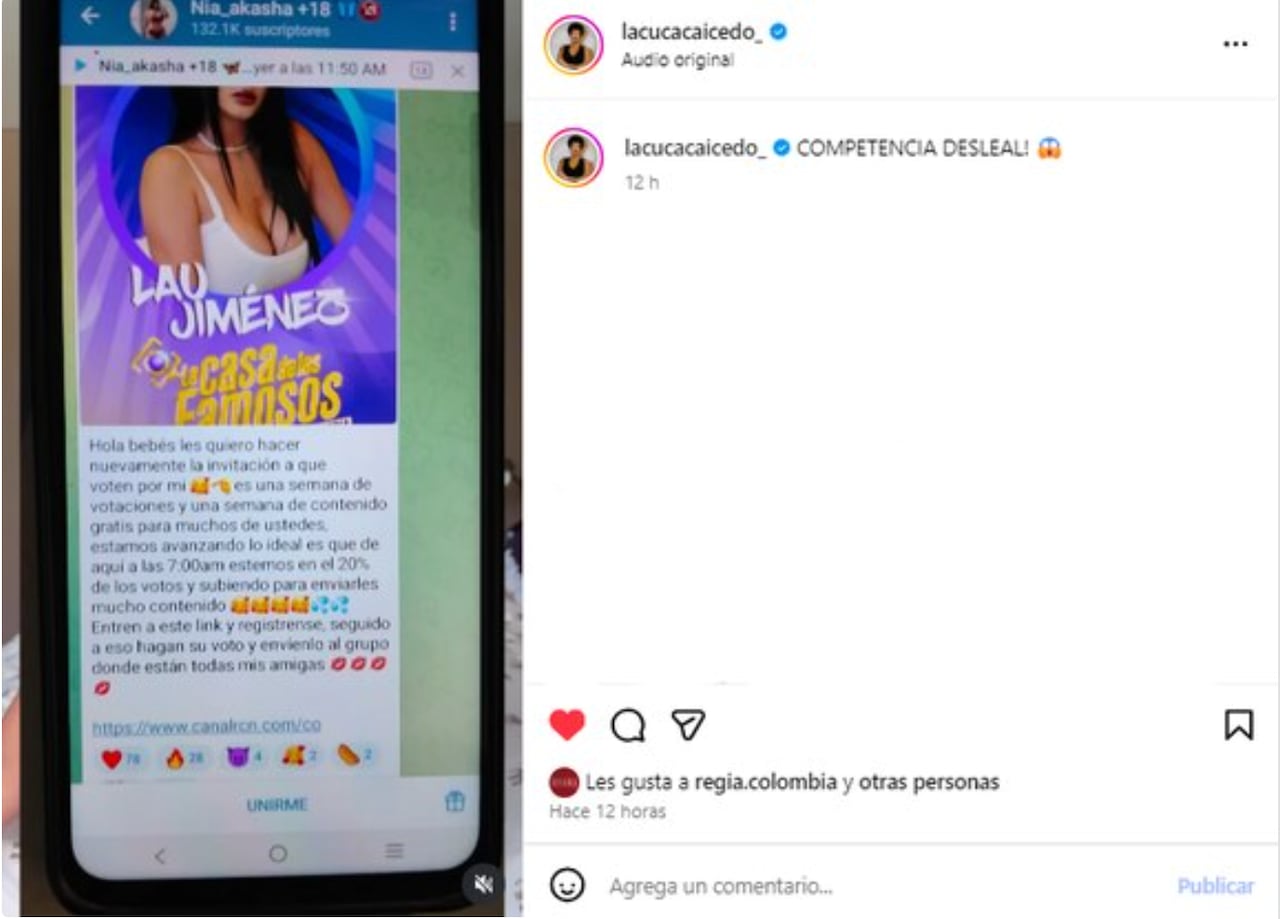 Cuca Caicedo publicó prueba de competencia desleal en votaciones de 'La casa de los famosos' por parte de una aspirante.