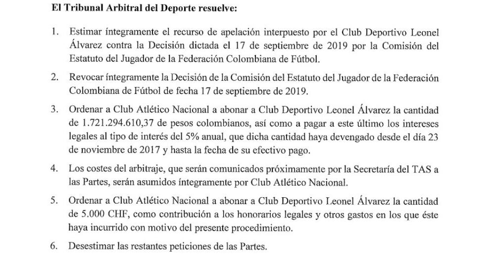 Fallo del TAS en el caso Marlos Moreno.