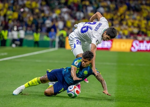 Juan Camilo "Cucho" Hernández, jugador de la Selección Colombia. Partido contra Uzbekistan en el arranque Mundial 2026. Fotos: Juan Antonio Sánchez (El Colombiano/Colprensa).