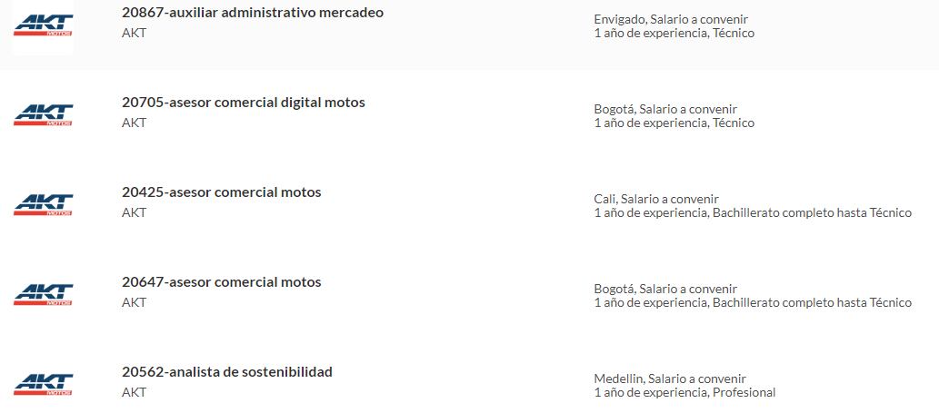 Conozca todas las vacantes disponibles para trabajar en AKT y Auteco, ingresando en: https://www.semana.com/empleos/