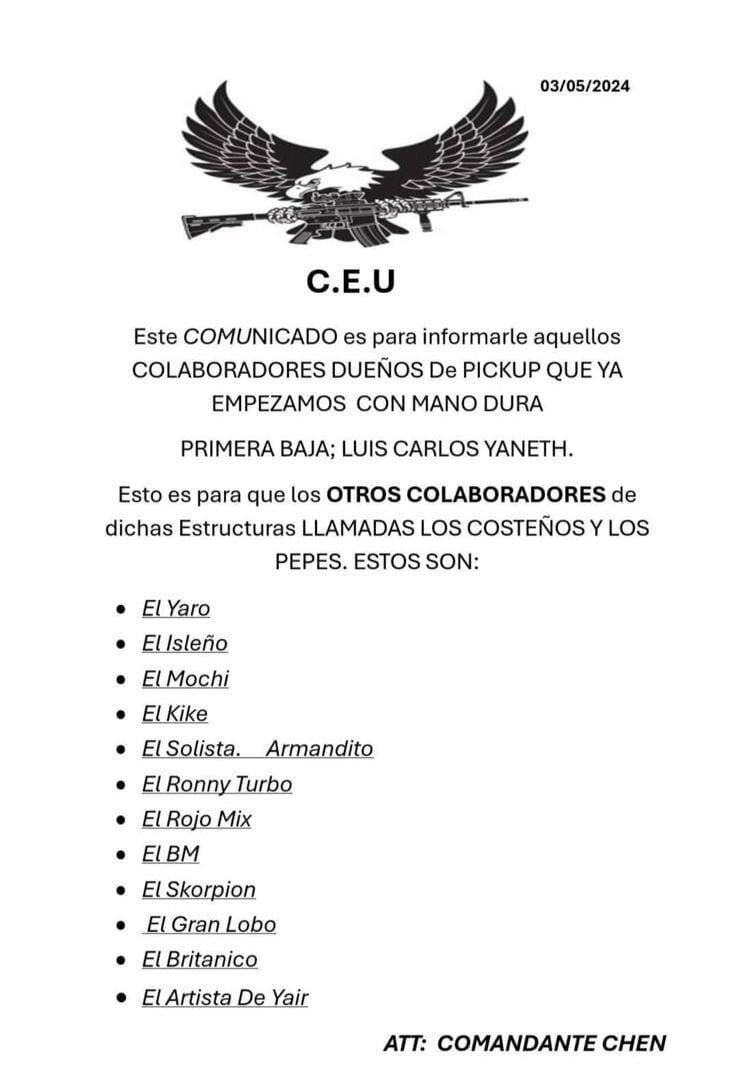 Panfleto amenazante.