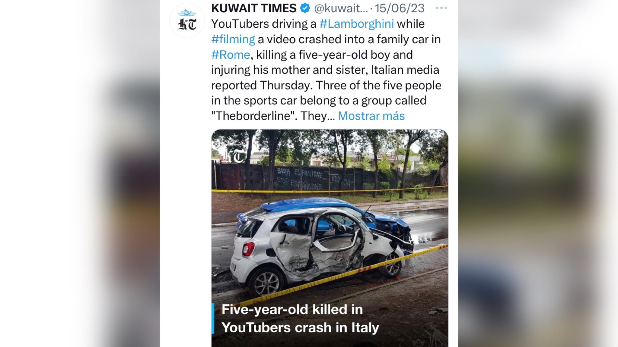 Tres de las cinco personas en el auto deportivo pertenecen a un grupo llamado "Theborderline".