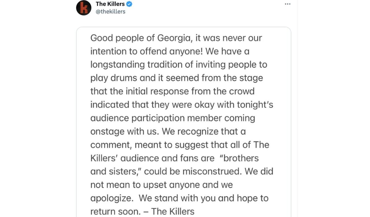 Este fue el mensaje de The Killers disculpándose por lo sucedido en Georgia
