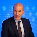 Zinedine Zidane attends a press conference after being officially presented as head coach of the France national football team at the French Football Federation (FFF) headquarters in Paris, France, on July 28, 2026. (Photo by Henrique Campos / Hans Lucas via AFP)