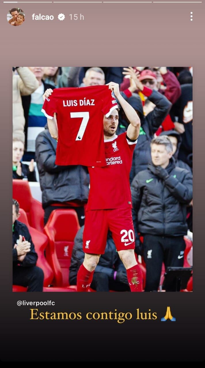 Falcao y su dedicatoria para Luis Díaz en Instagram