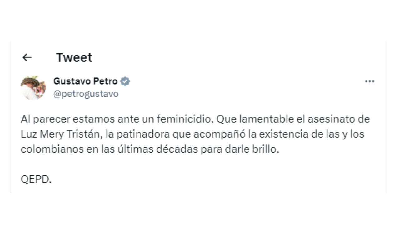 Reacción presidente Petro al fallecimiento de Luz Mery Tristán