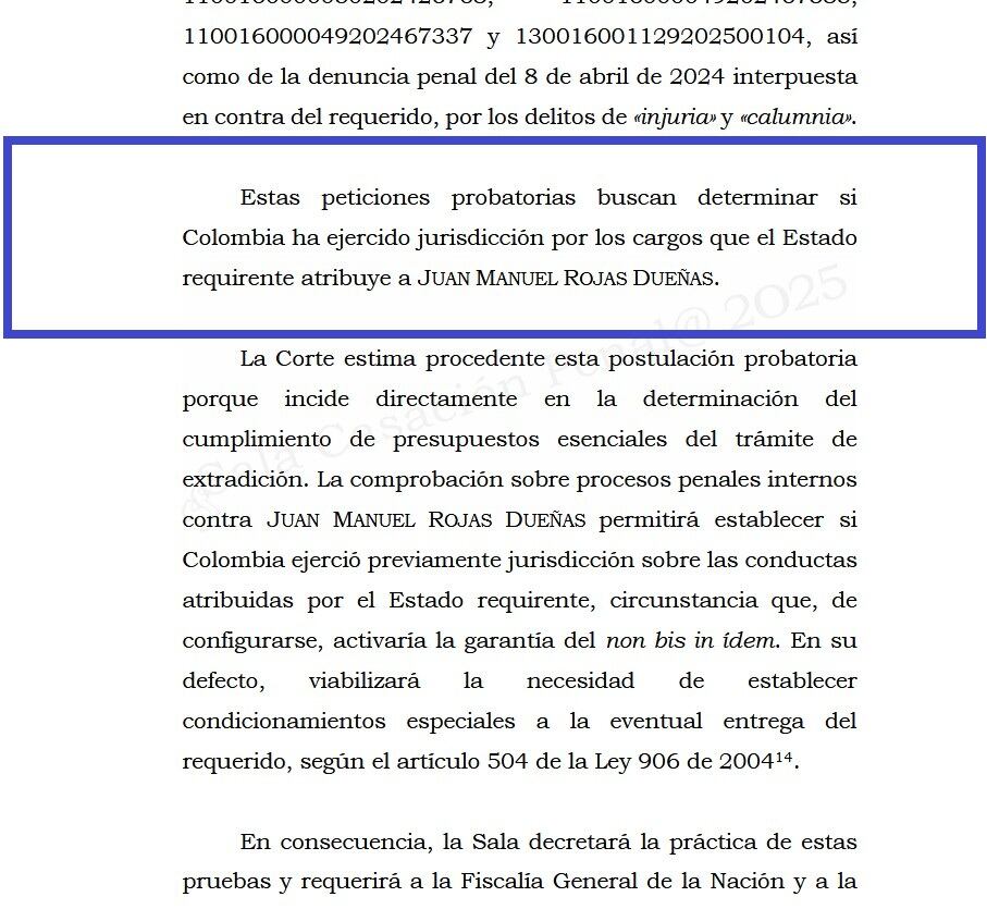 Pruebas en extradición de Juan Manuel Rojas Dueñas.