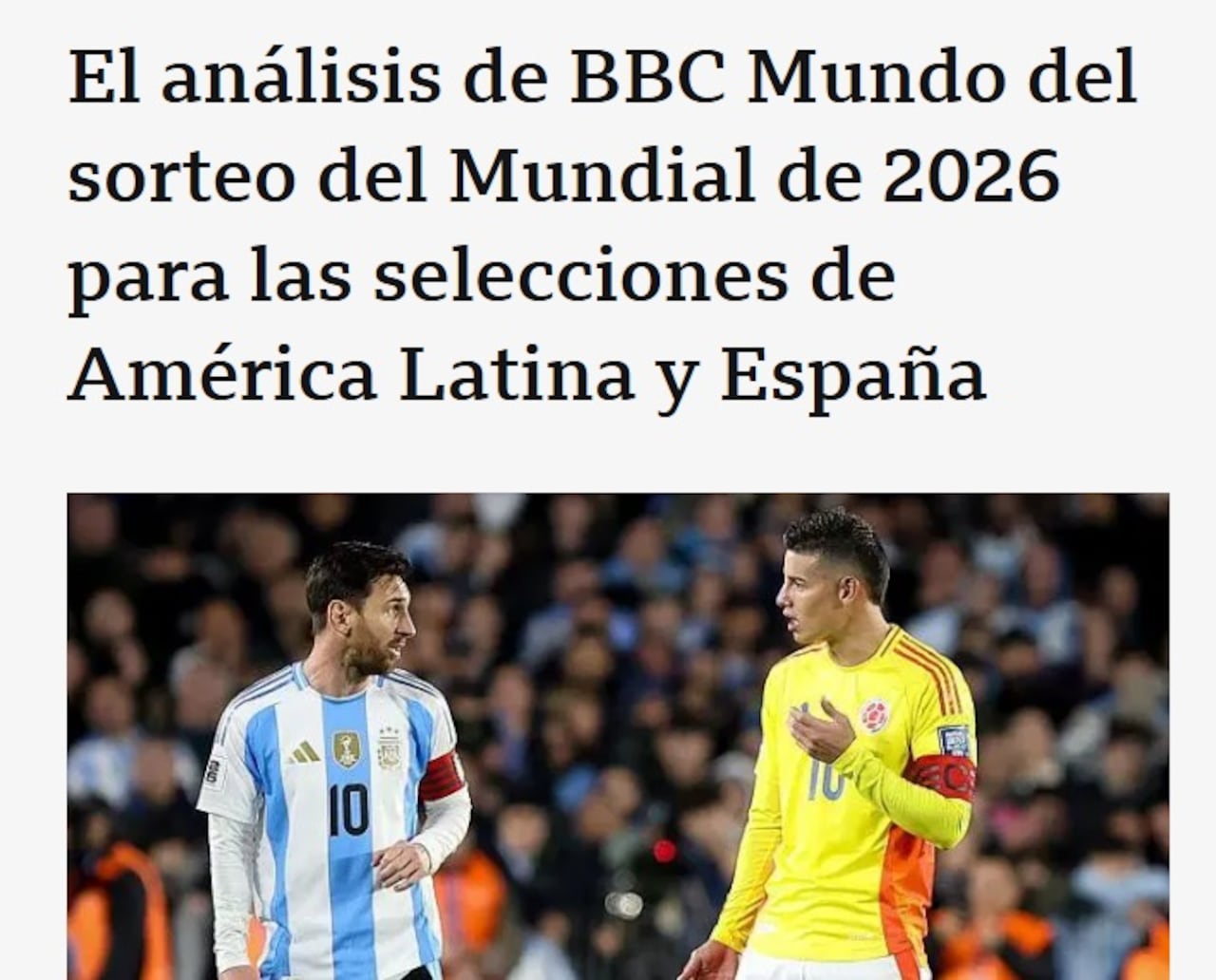 Título de la BBC al artículo de las selecciones latinoamericanas y España en el Mundial 2026.