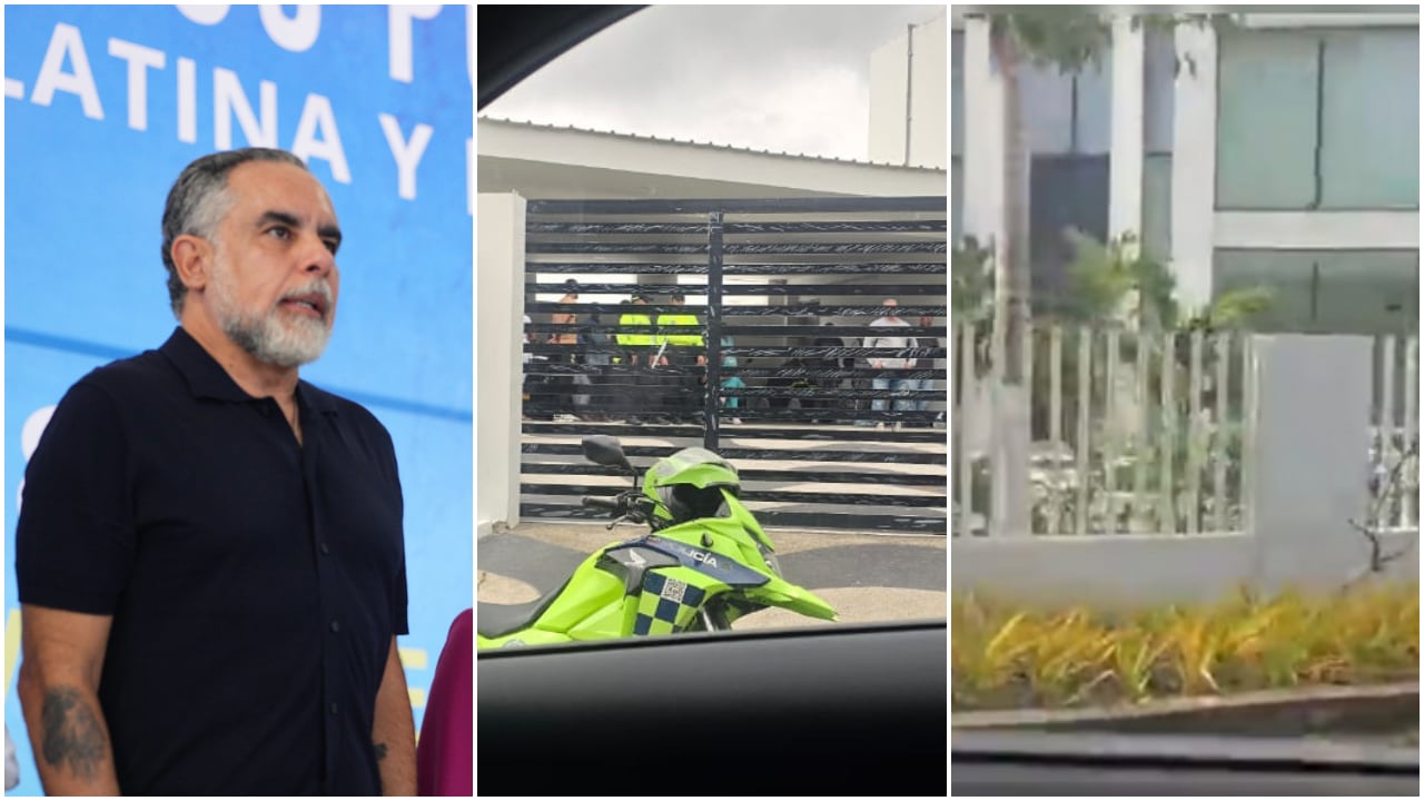 De izquierda a derecha: el ministro del Interior, Armando Benedetti; y las imágenes del allanamiento al inmueble en Barranquilla