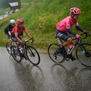 Colombia's Sergio Andres Higuita, Colombia's Nairo Quintana, Australia's Ben O'Connor, Michael Woods of Canada and Australia's Lucas Hamilton, from front right to rear, climb Col du Pre pass during the ninth stage of the Tour de France cycling race over 144.9 kilometers (90 miles) with start in Cluses and finish in Tignes, France, Sunday, July 4, 2021. (AP Photo/Daniel Cole)