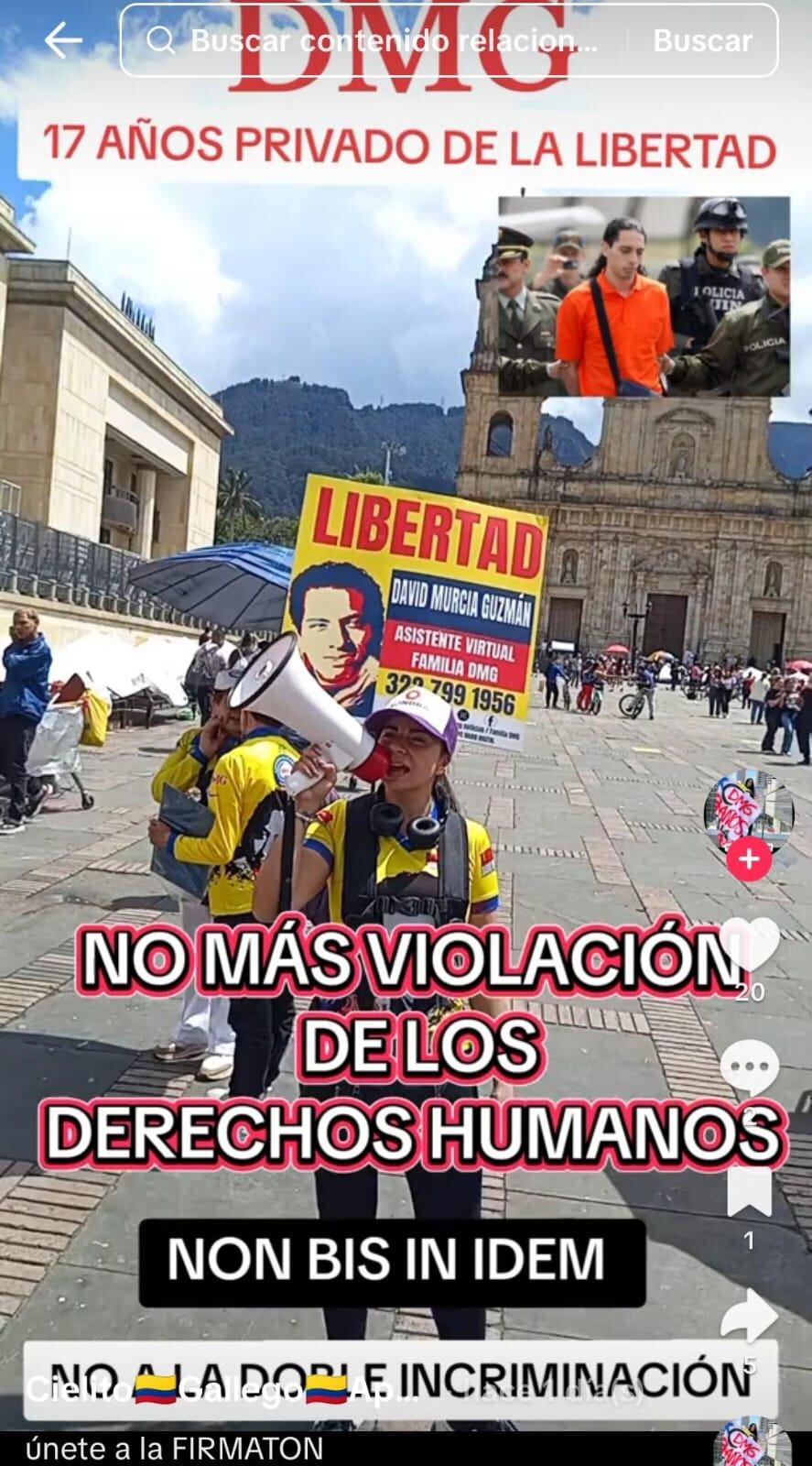 Activistas promueven la recolección de firmas para la libertad de David Murcia Guzmán.