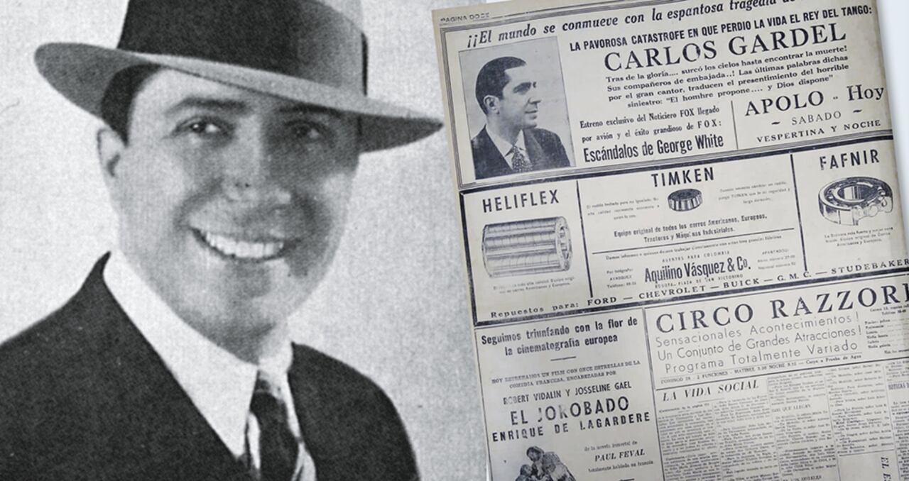 Carlos Gardel, ídolo de la canción popular, se encontró con la muerte a los 45 años de edad, a bordo de un pequeño aeroplano en el aeropuerto Olaya Herrera de Medellín.