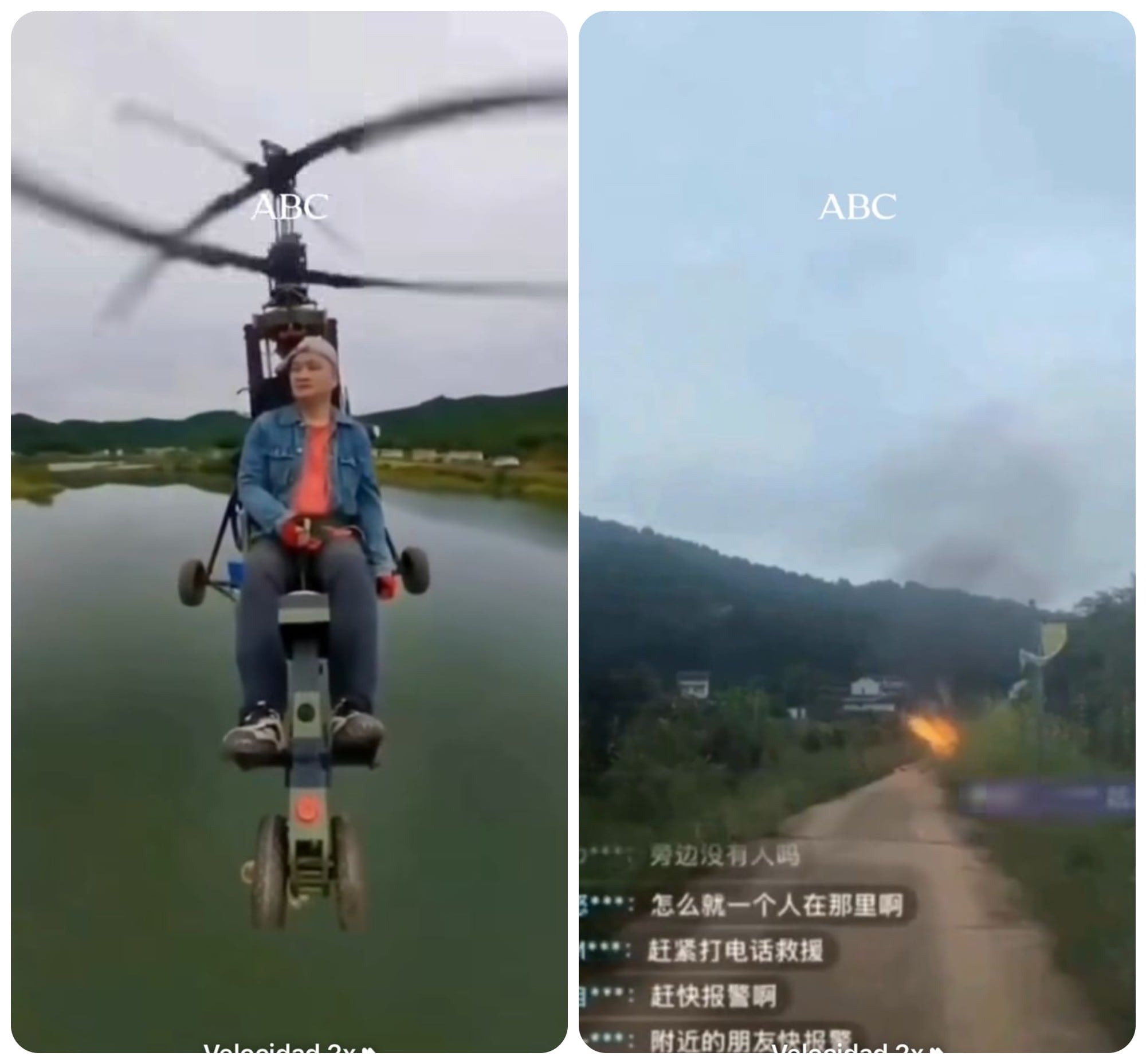 Murió Tang Feiji en plena transmisión: el influencer chino cayó en llamas piloteando su propio helicóptero