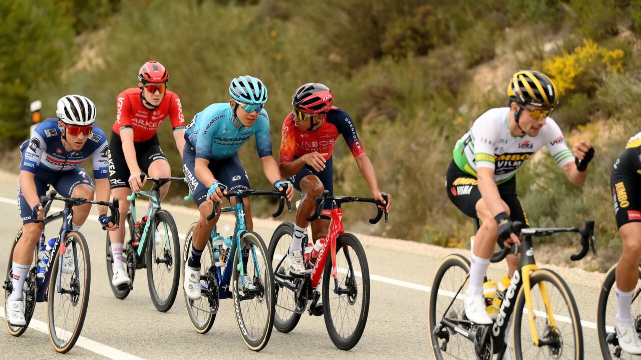 LO PORT, SPAIN - MARCH 24: (L-R) Ilan Van Wilder of Belgium and Team Soudal Quick-Step, Louis Barré of France and Team Arkéa-Samsic, Harold Tejada of Colombia and Astana Qazaqstan Team and Egan Bernal of Colombia and Team INEOS Grenadiers compete during the 102nd Volta Ciclista a Catalunya 2023, Stage 5 a 176.6km stage from Tortosa to Lo Port (Mirador del Portell) 1033m / #UCIWT / on March 24, 2023 in Lo Port, Spain. (Photo by David Ramos/Getty Images)