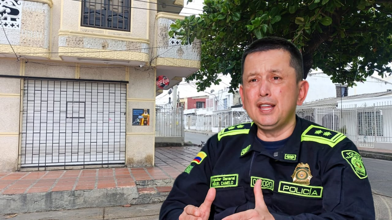 Negocios cerrados en Barranquilla y el brigadier general Miguel Camelo, comandante de la Policía Metropolitana.