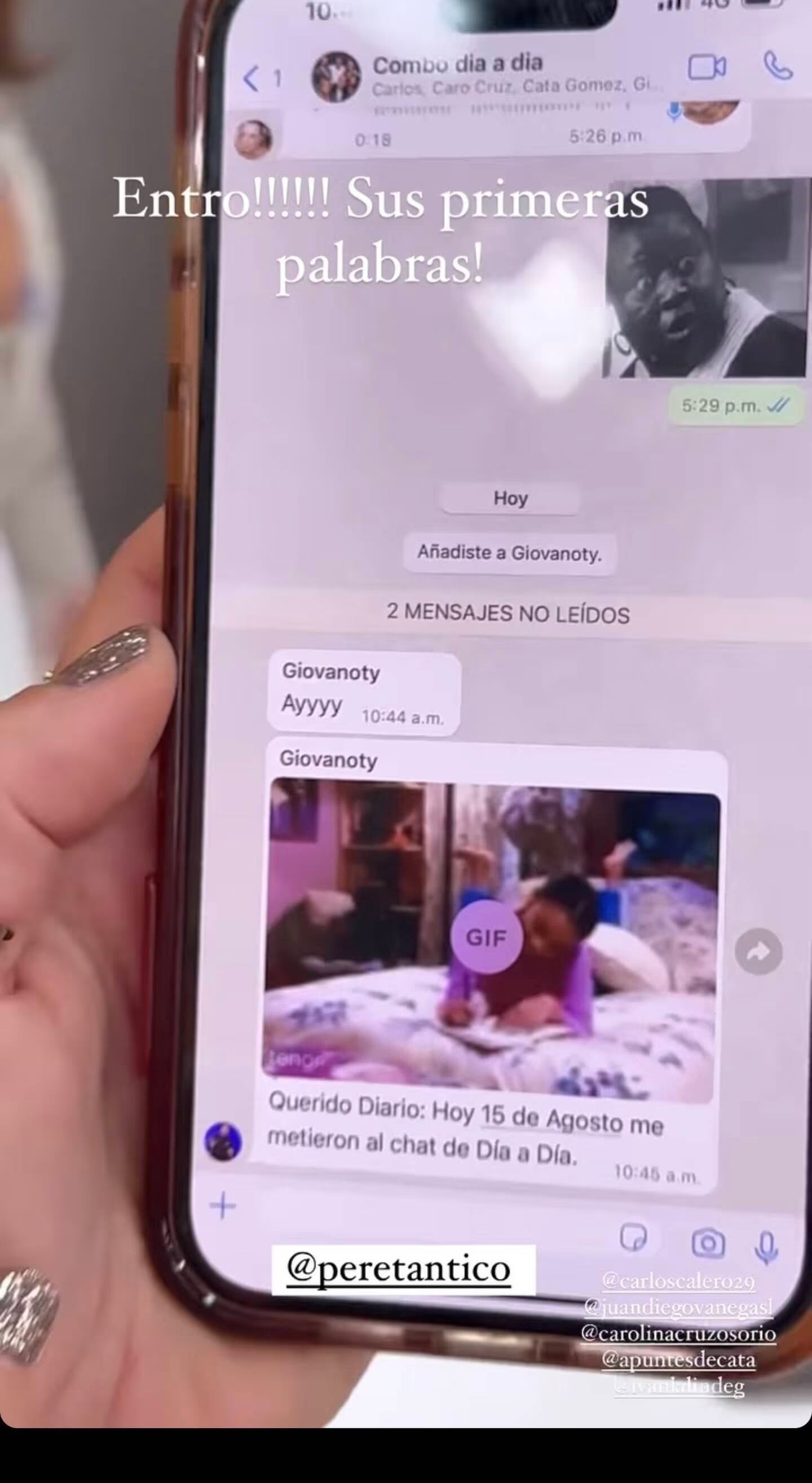 Carolina Soto mostró cuando incluyeron al comediante al grupo de WhatsApp.