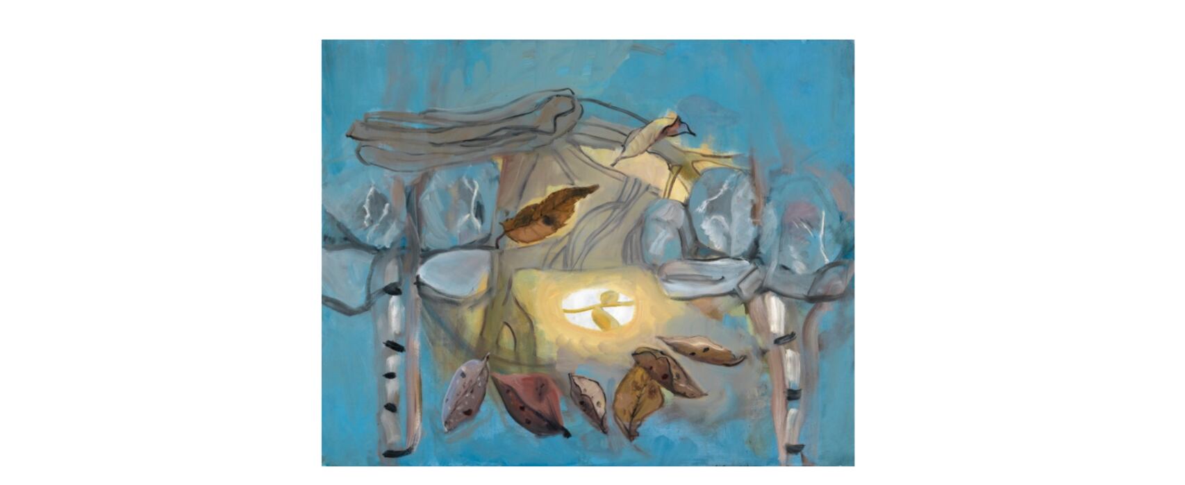 Freda Sargent  - Hojas cayendo (serie Forest Floor). Óleo sobre lienzo, 80 X 100 cm, 2021Óleo sobre lienzo, 80 X 100 cm, 2021