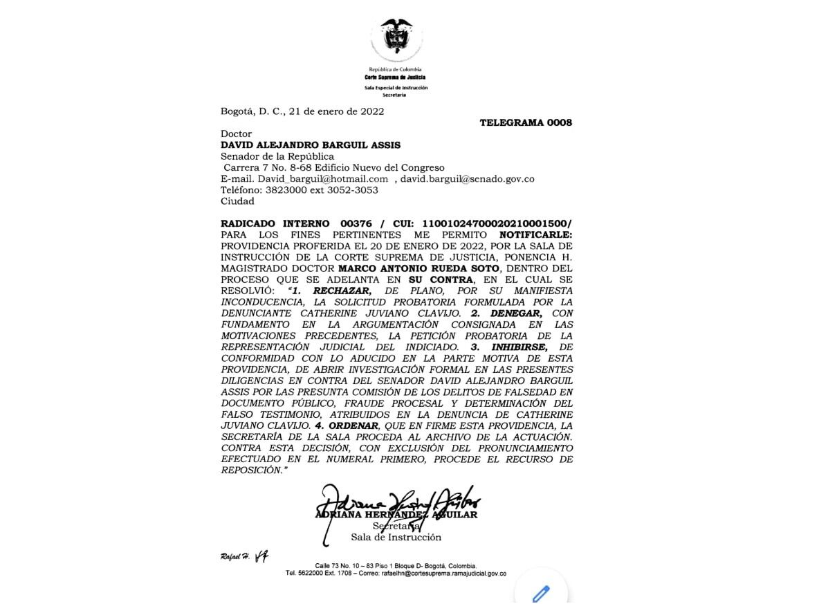 Corte Suprema archivó indagación a David Barguil por denuncia de incapacidades médicas