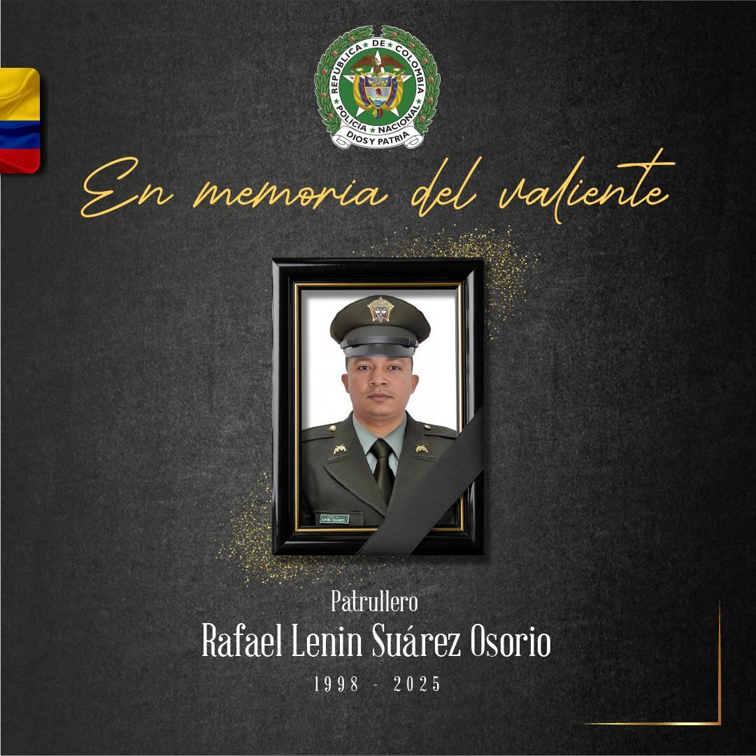 Rafael Lenin Suárez Osorio, patrullero de la Policía asesinado en Tarazá, Antioquia.