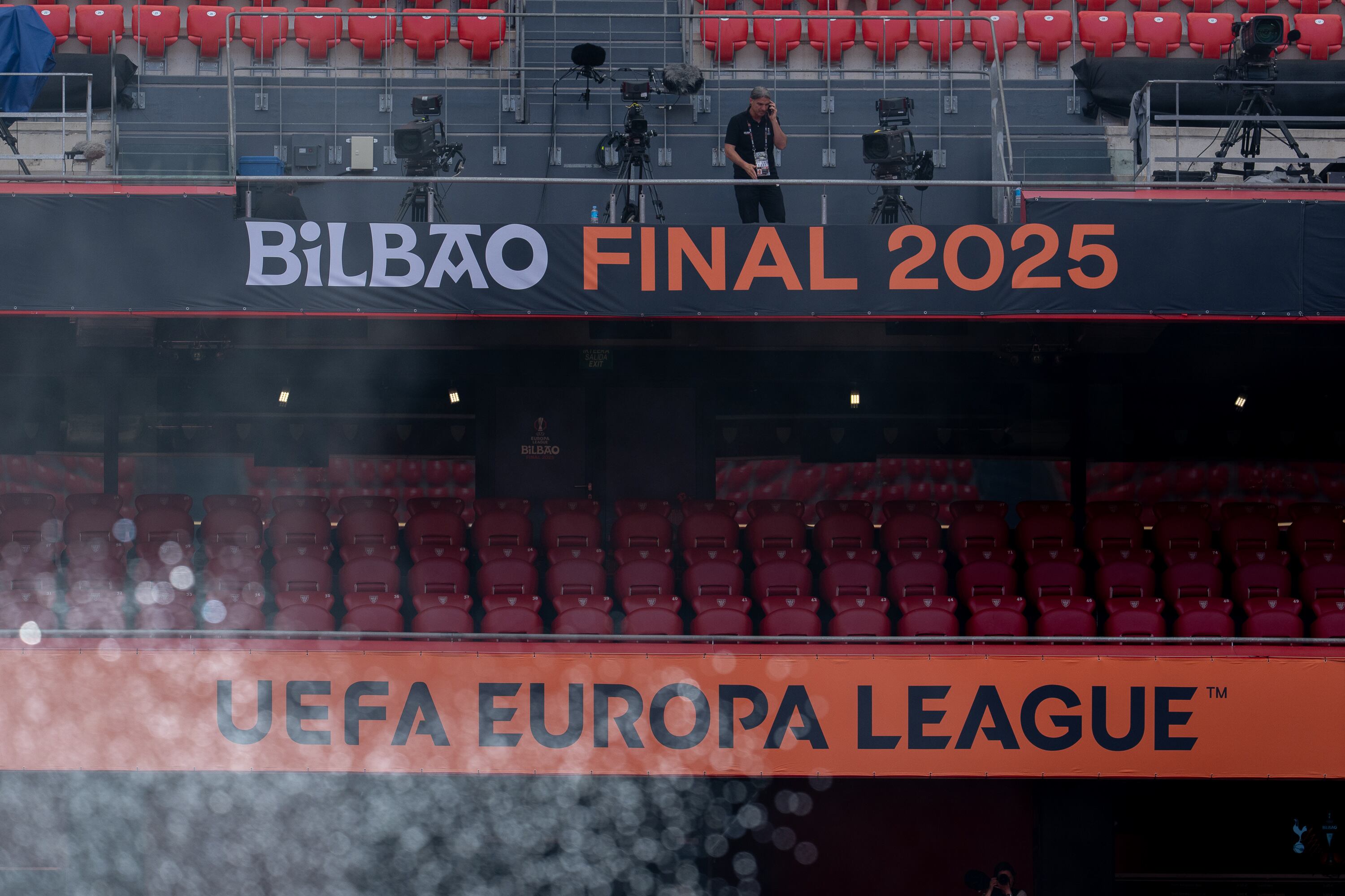 General view of San Mames Stadium during Tottenham Hotspur training session ahead of the UEFA Europa League Final 2025 between Tottenham Hotspur and Manchester United at San Mames Stadium on May 20, 2025 in Bilbao, Spain. (Photo by Giuseppe Maffia/NurPhoto via Getty Images)