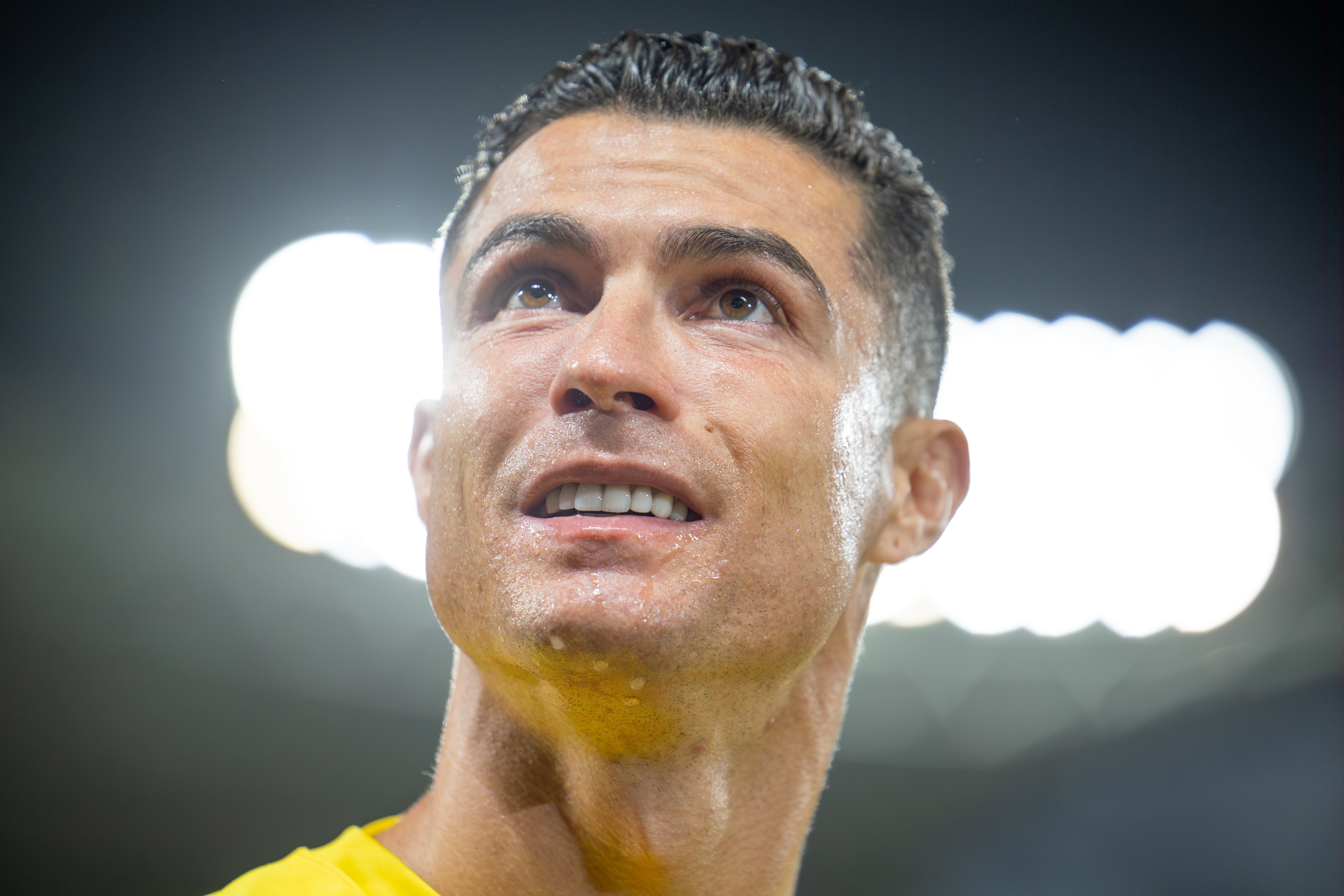 RIYADH, SAUDI ARABIA - FEBRUARY 17: Cristiano Ronaldo of Al Nassr looks on during the Saudi Pro League match between Al-Nassr and Al Fateh at Al Awwal Park Stadium on February 17, 2024 in Riyadh, Saudi Arabia. (Photo by Yasser Bakhsh/Getty Images)