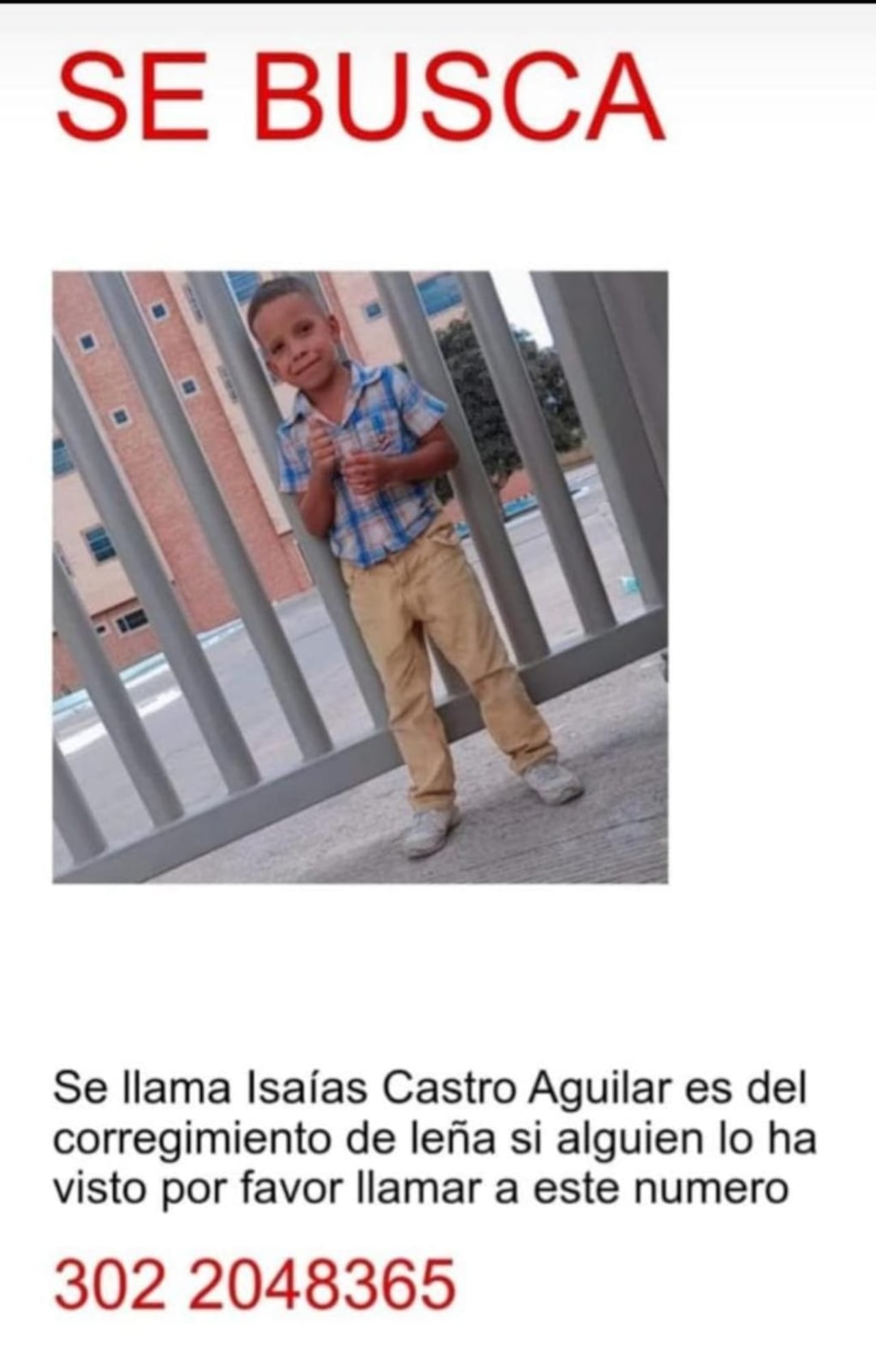 Isaías de Jesús Castro Aguilar, niño hallado sin vida en un jagüey en Candelaria, Atlántico.