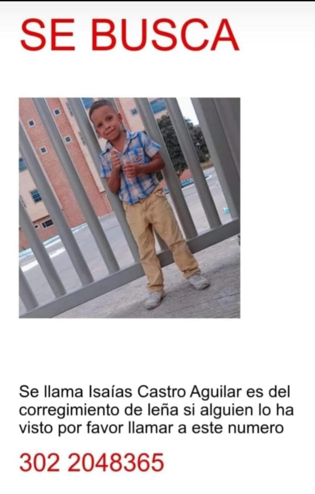 Isaías de Jesús Castro Aguilar, niño hallado sin vida en un jagüey en Candelaria, Atlántico.